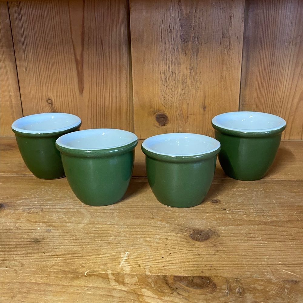 Vintage HALL Ramekin Set of 4 -1 -351 1/2 - 3- 352 Green Custard Dishes Cups USA